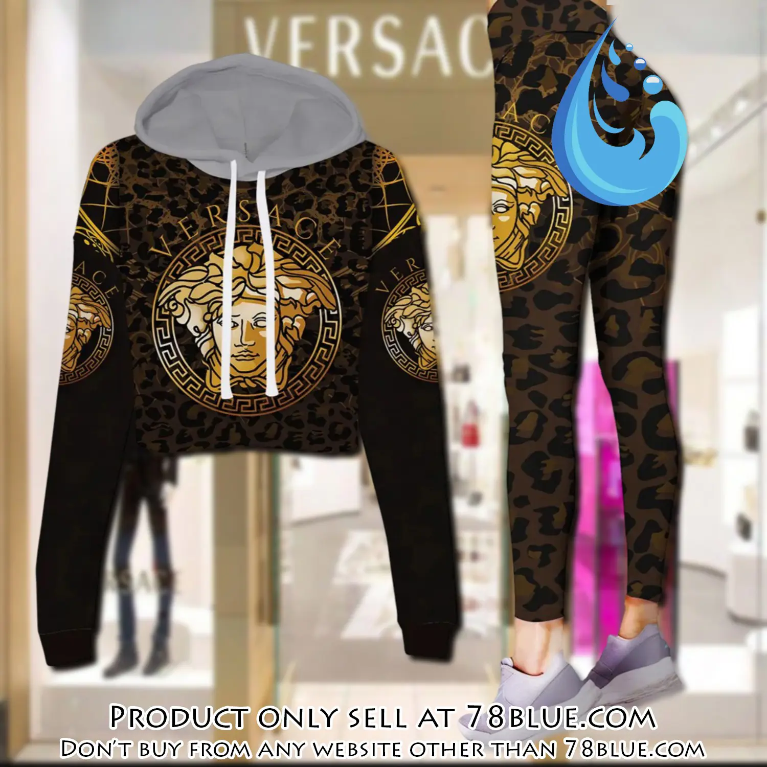 Versace medusa brown leopard pattern luxury brand clothes leggings and crop top set for women 78b0520798